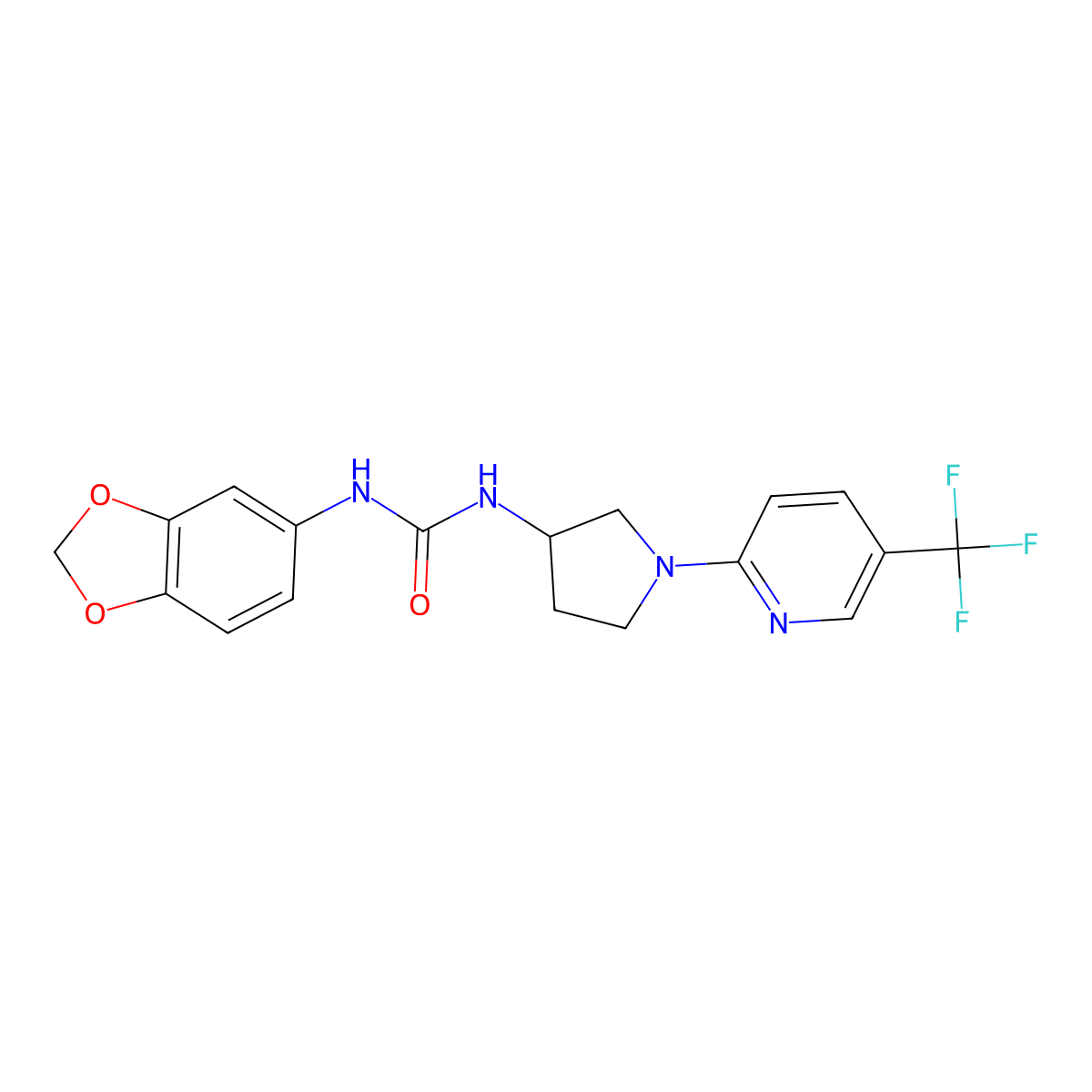 1-(Benzo[d][1,3]dioxol-5-yl)-3-(1-(5-(trifluoromethyl)pyridin-2-yl)pyrrolidin-3-yl)urea molecular structure, CAS 1797860-44-6