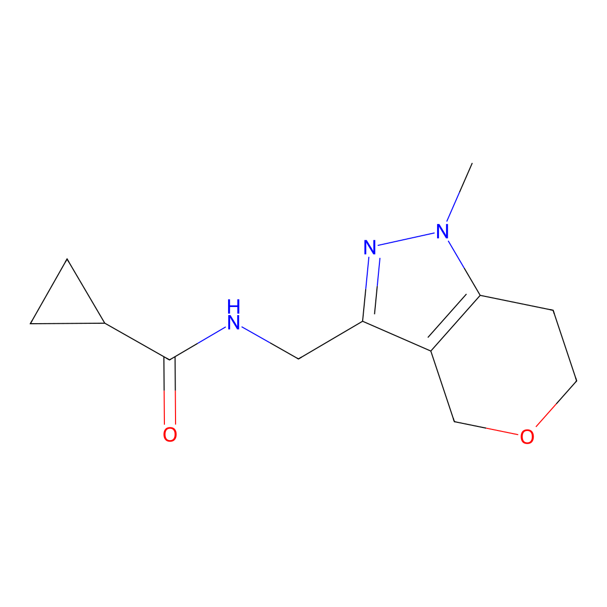 N-((1-methyl-1,4,6,7-tetrahydropyrano[4,3-c]pyrazol-3-yl)methyl)cyclopropanecarboxamide molecular structure, CAS 1797860-46-8