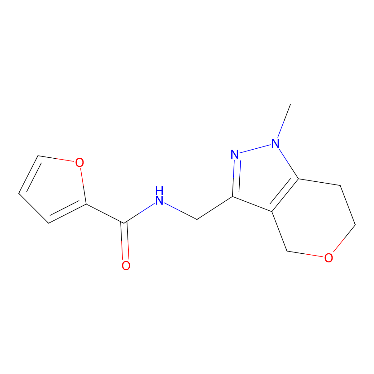 N-((1-methyl-1,4,6,7-tetrahydropyrano[4,3-c]pyrazol-3-yl)methyl)furan-2-carboxamide molecular structure, CAS 1797860-55-9