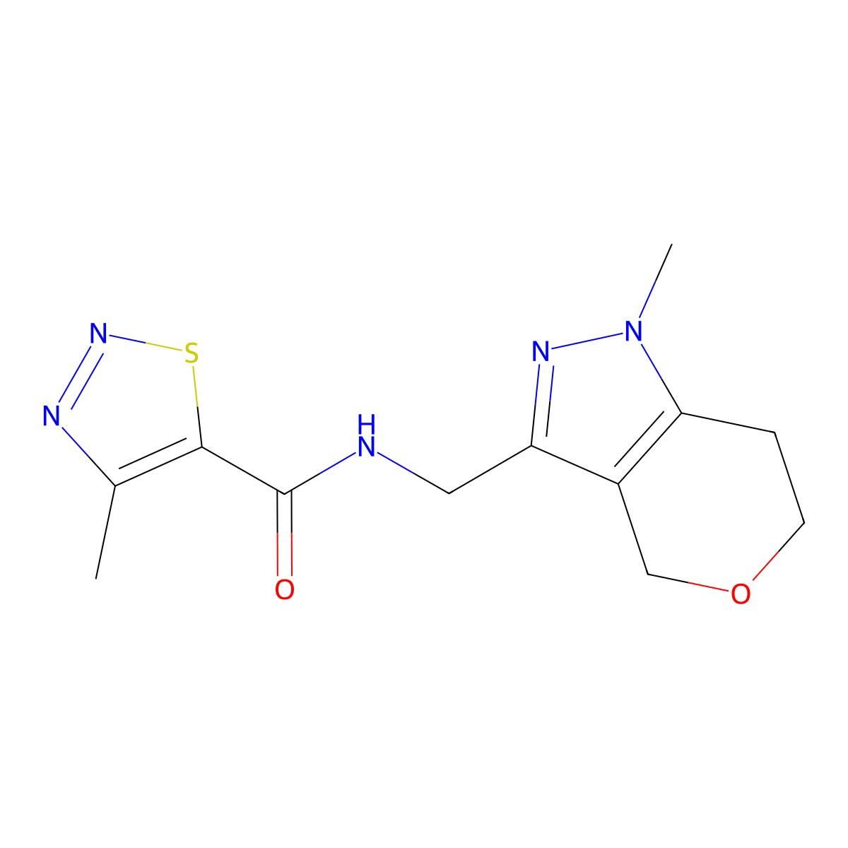 4-methyl-N-((1-methyl-1,4,6,7-tetrahydropyrano[4,3-c]pyrazol-3-yl)methyl)-1,2,3-thiadiazole-5-carboxamide molecular structure, CAS 1797860-66-2