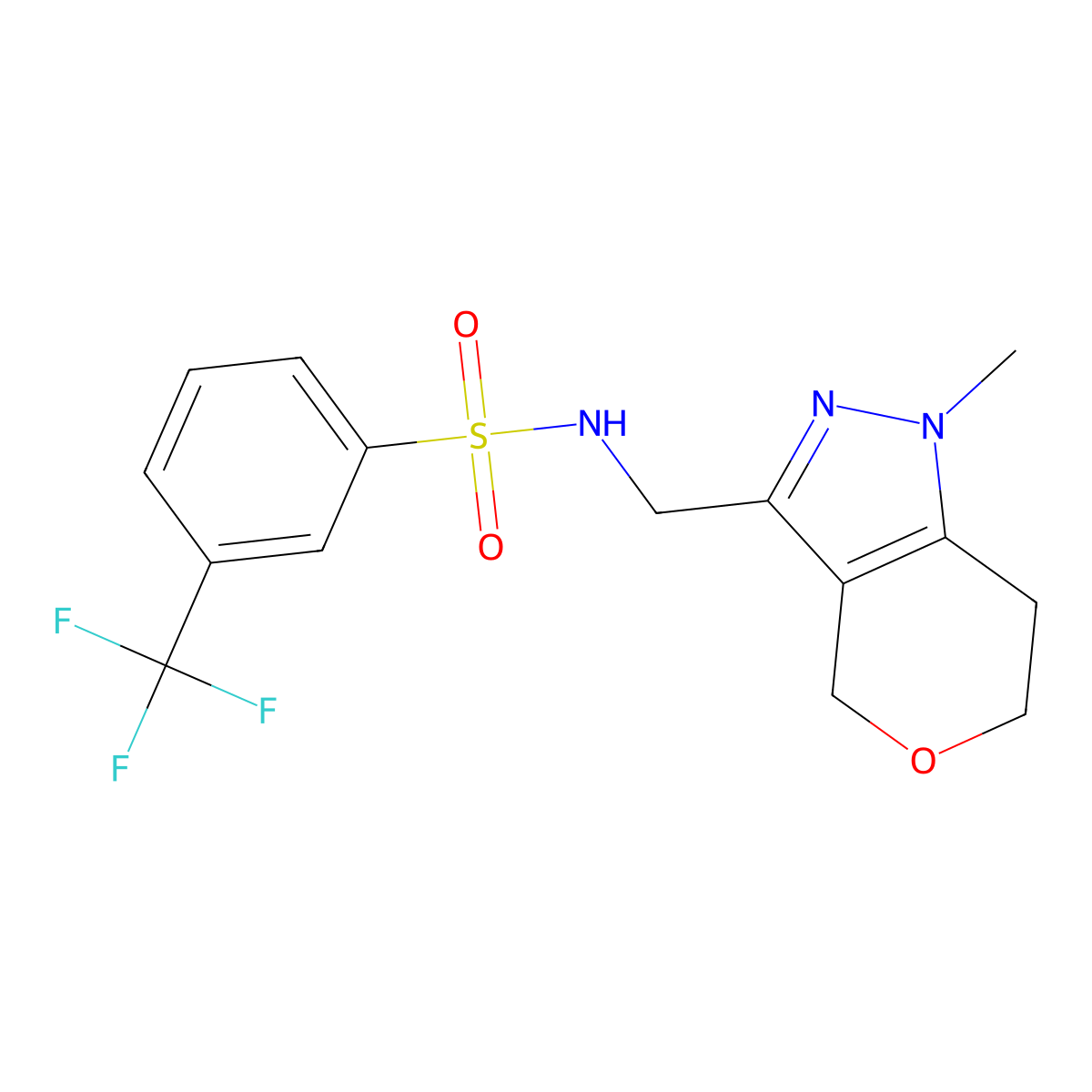 N-((1-methyl-1,4,6,7-tetrahydropyrano[4,3-c]pyrazol-3-yl)methyl)-3-(trifluoromethyl)benzenesulfonamide molecular structure, CAS 1797861-19-8