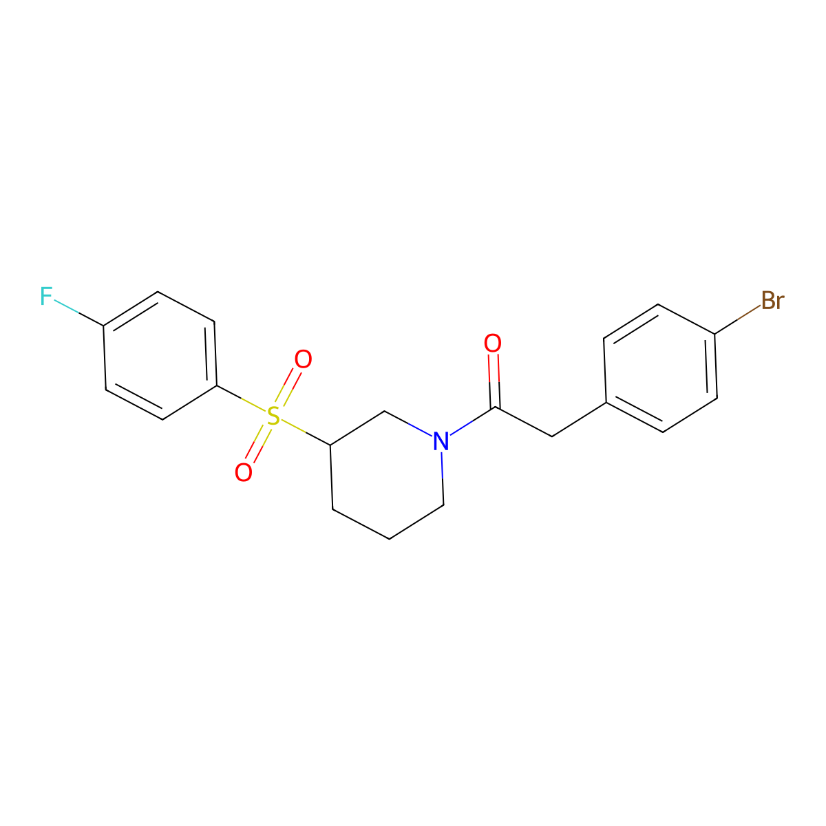 2-(4-Bromophenyl)-1-(3-((4-fluorophenyl)sulfonyl)piperidin-1-yl)ethanone molecular structure, CAS 1797861-32-5