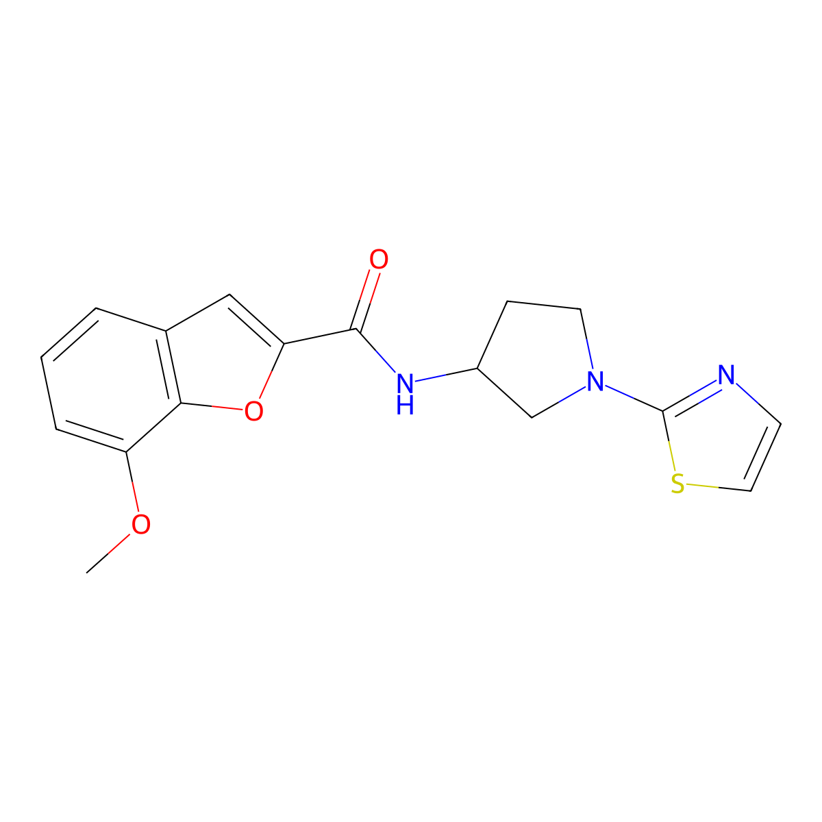 7-methoxy-N-(1-(thiazol-2-yl)pyrrolidin-3-yl)benzofuran-2-carboxamide molecular structure, CAS 1797861-39-2