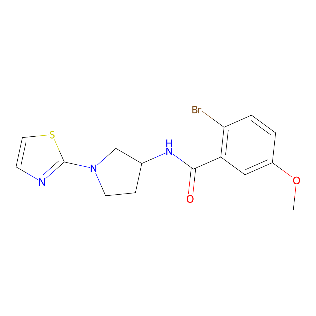 2-Bromo-5-methoxy-N-[1-(1,3-thiazol-2-yl)pyrrolidin-3-yl]benzamide molecular structure, CAS 1797861-54-1