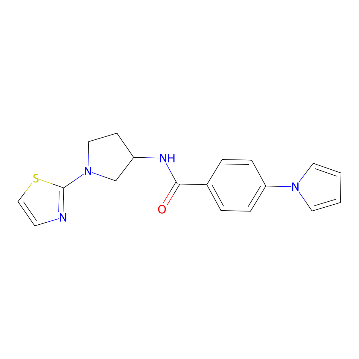 4-(1H-pyrrol-1-yl)-N-(1-(thiazol-2-yl)pyrrolidin-3-yl)benzamide molecular structure, CAS 1797861-83-6