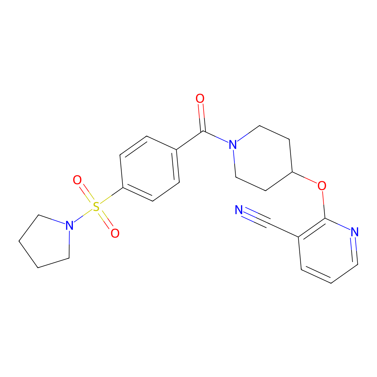 2-((1-(4-(Pyrrolidin-1-ylsulfonyl)benzoyl)piperidin-4-yl)oxy)nicotinonitrile molecular structure, CAS 1797861-91-6