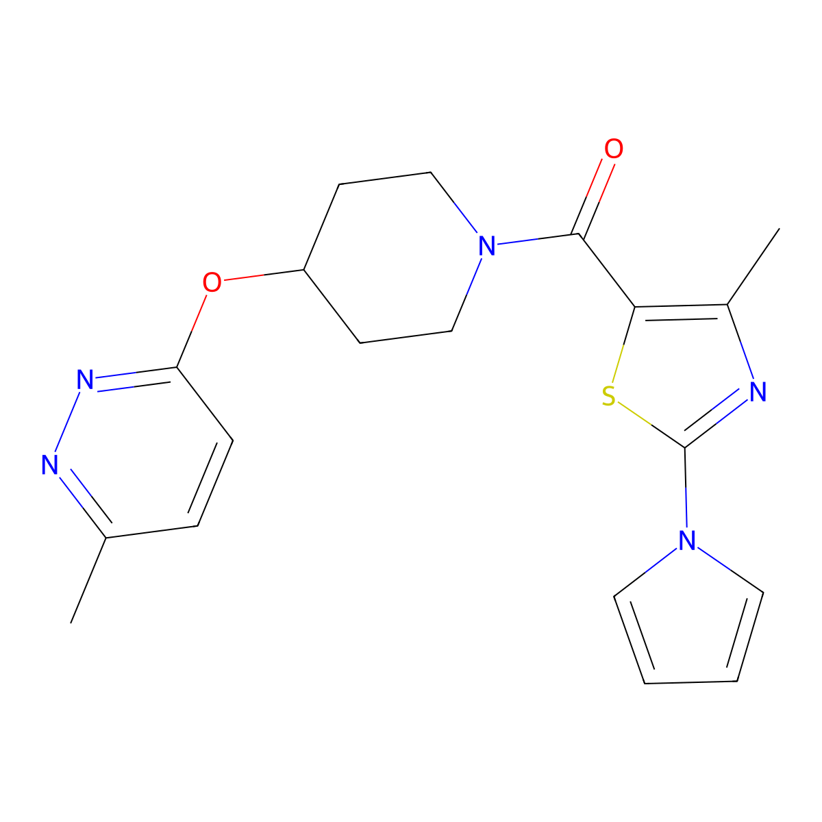 (4-methyl-2-(1H-pyrrol-1-yl)thiazol-5-yl)(4-((6-methylpyridazin-3-yl)oxy)piperidin-1-yl)methanone molecular structure, CAS 1797862-44-2