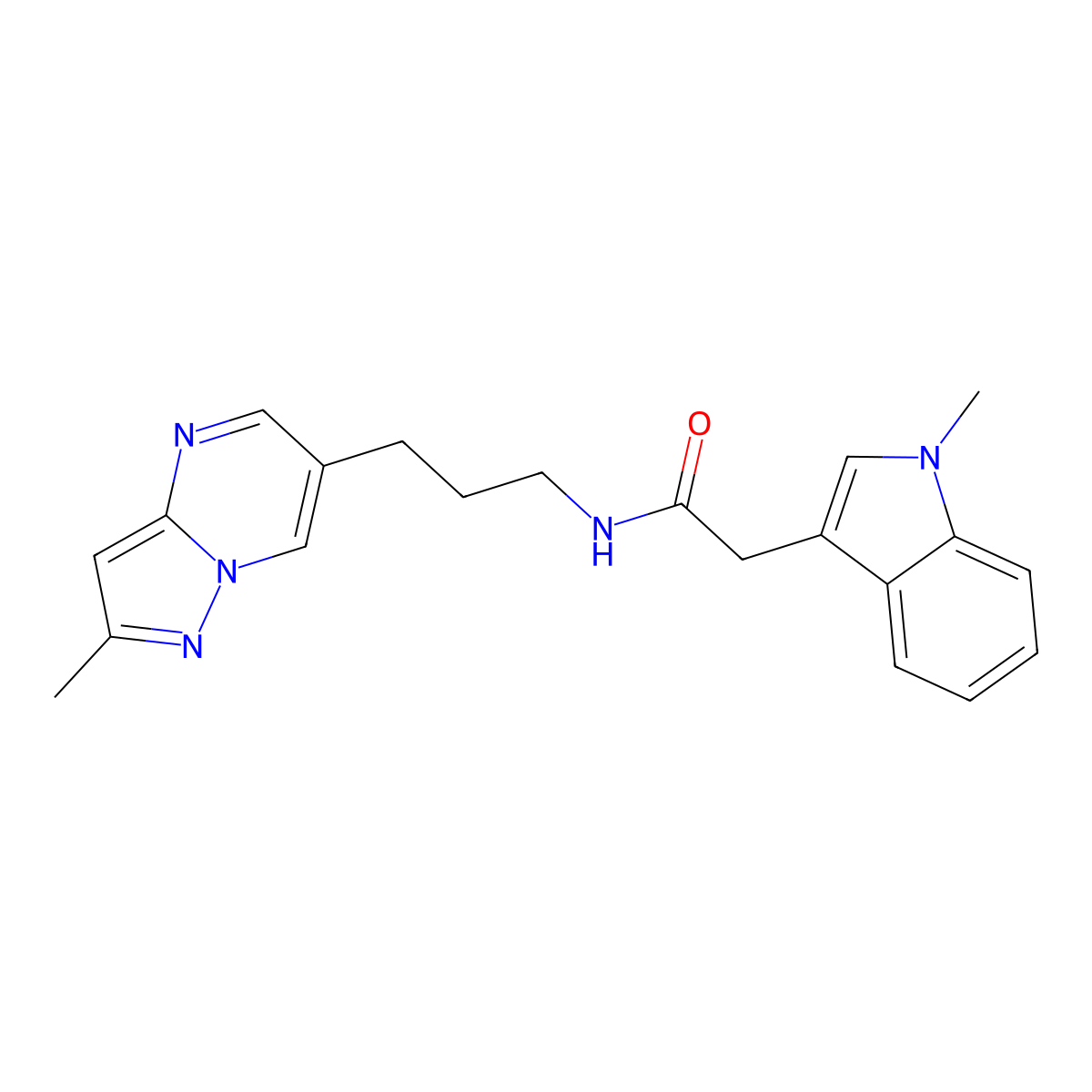 2-(1-methyl-1H-indol-3-yl)-N-(3-{2-methylpyrazolo[1,5-a]pyrimidin-6-yl}propyl)acetamide molecular structure, CAS 1797862-47-5
