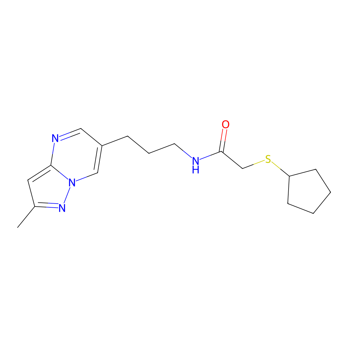 2-(cyclopentylthio)-N-(3-(2-methylpyrazolo[1,5-a]pyrimidin-6-yl)propyl)acetamide molecular structure, CAS 1797862-54-4