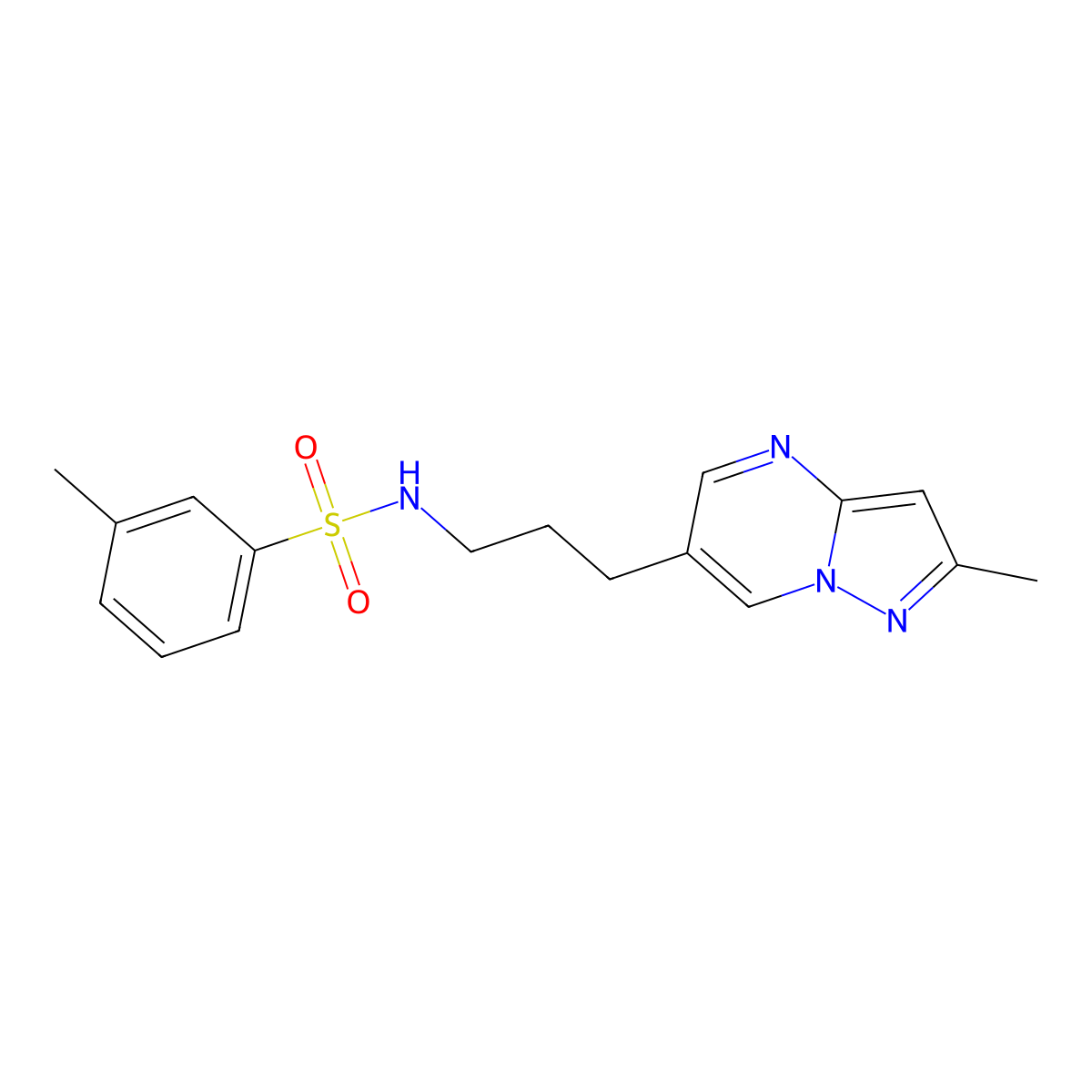 3-methyl-N-(3-(2-methylpyrazolo[1,5-a]pyrimidin-6-yl)propyl)benzenesulfonamide molecular structure, CAS 1797862-67-9