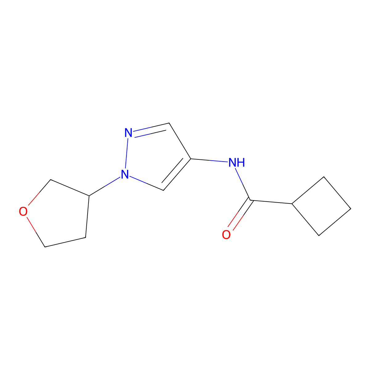 N-(1-(tetrahydrofuran-3-yl)-1H-pyrazol-4-yl)cyclobutanecarboxamide molecular structure, CAS 1797864-44-8