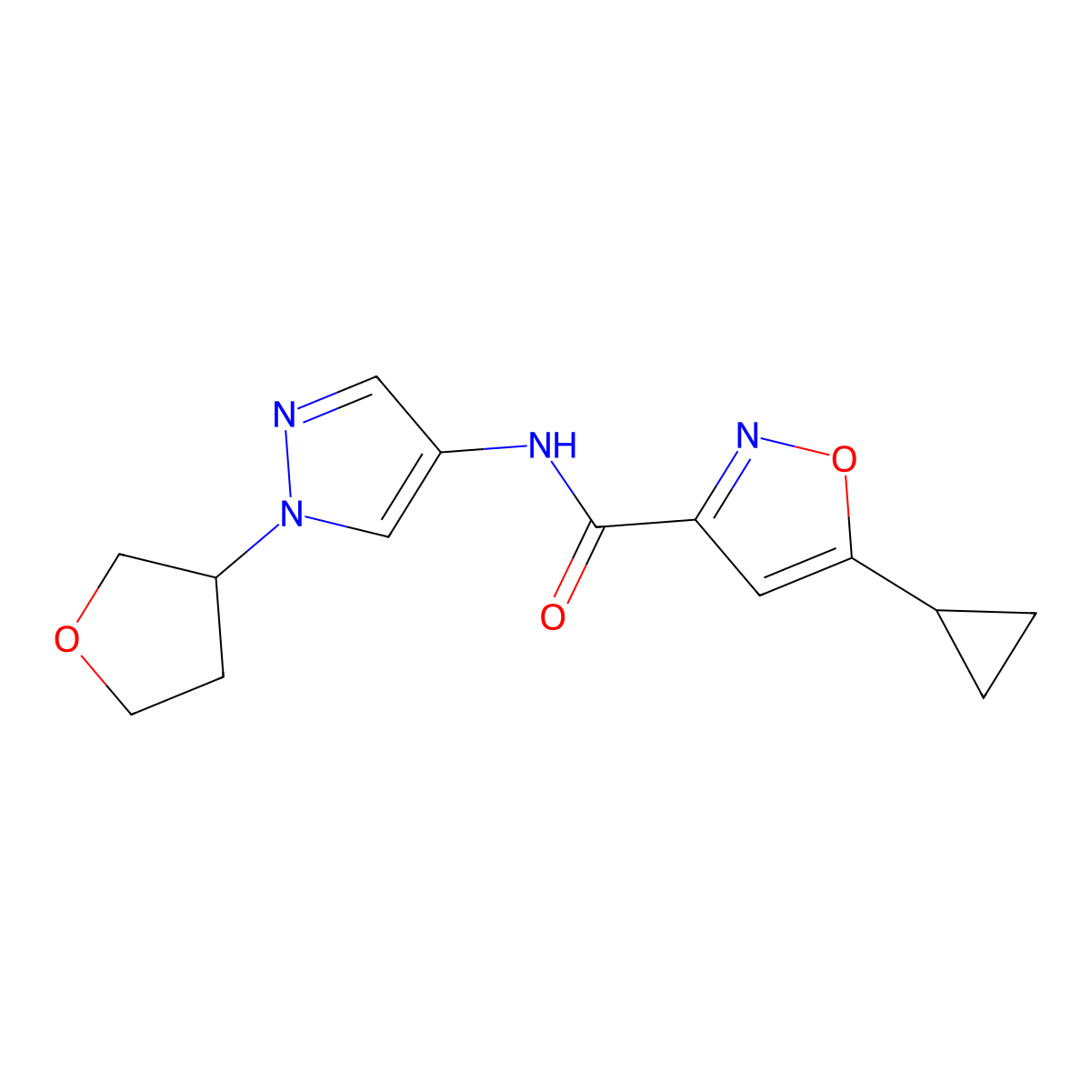 5-cyclopropyl-N-(1-(tetrahydrofuran-3-yl)-1H-pyrazol-4-yl)isoxazole-3-carboxamide molecular structure, CAS 1797864-56-2