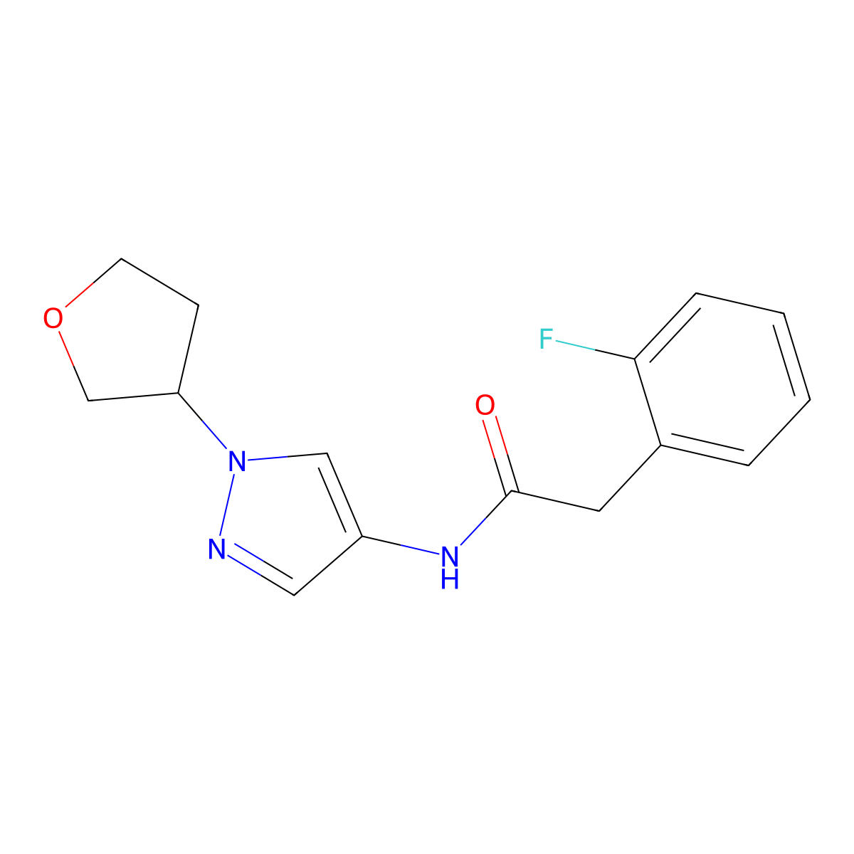 2-(2-fluorophenyl)-N-(1-(tetrahydrofuran-3-yl)-1H-pyrazol-4-yl)acetamide molecular structure, CAS 1797864-70-0