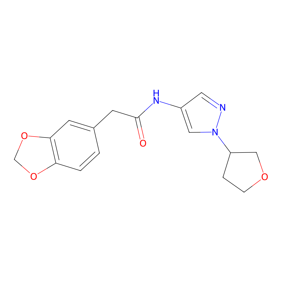 2-(benzo[d][1,3]dioxol-5-yl)-N-(1-(tetrahydrofuran-3-yl)-1H-pyrazol-4-yl)acetamide molecular structure, CAS 1797864-78-8