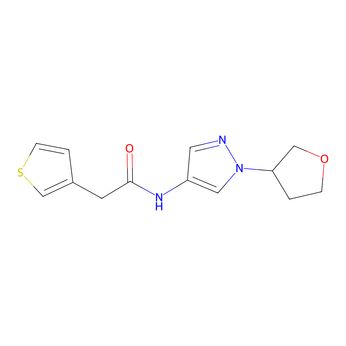 N-(1-(tetrahydrofuran-3-yl)-1H-pyrazol-4-yl)-2-(thiophen-3-yl)acetamide molecular structure, CAS 1797865-33-8