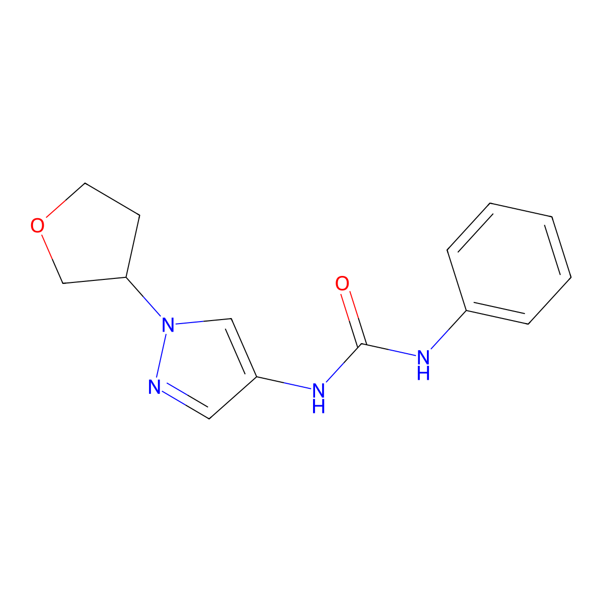 1-phenyl-3-(1-(tetrahydrofuran-3-yl)-1H-pyrazol-4-yl)urea molecular structure, CAS 1797865-43-0
