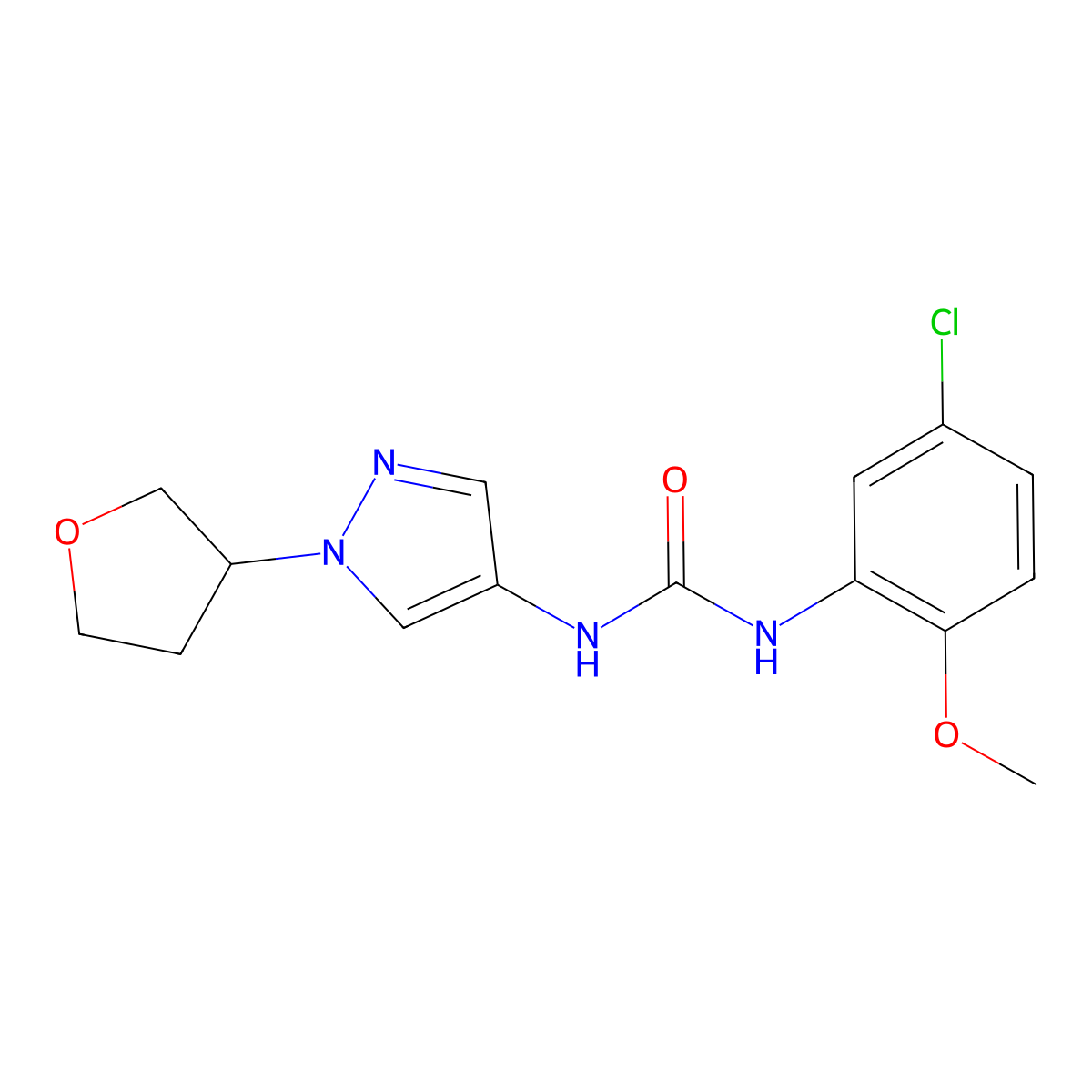 1-(5-chloro-2-methoxyphenyl)-3-(1-(tetrahydrofuran-3-yl)-1H-pyrazol-4-yl)urea molecular structure, CAS 1797865-60-1