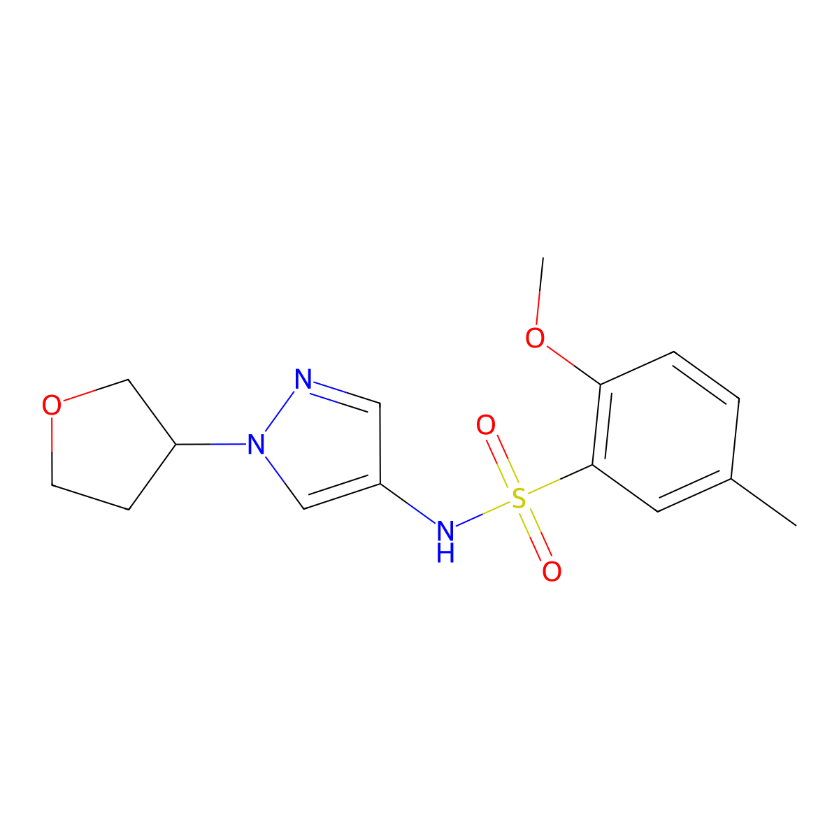2-methoxy-5-methyl-N-(1-(tetrahydrofuran-3-yl)-1H-pyrazol-4-yl)benzenesulfonamide molecular structure, CAS 1797865-71-4