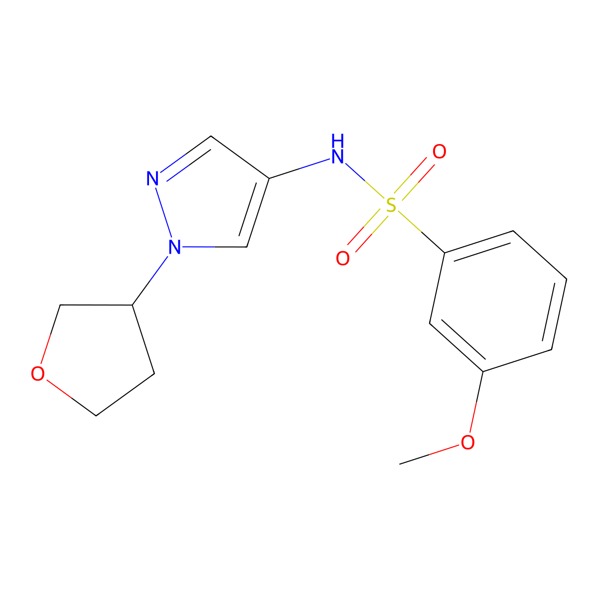 3-methoxy-N-(1-(tetrahydrofuran-3-yl)-1H-pyrazol-4-yl)benzenesulfonamide molecular structure, CAS 1797865-78-1