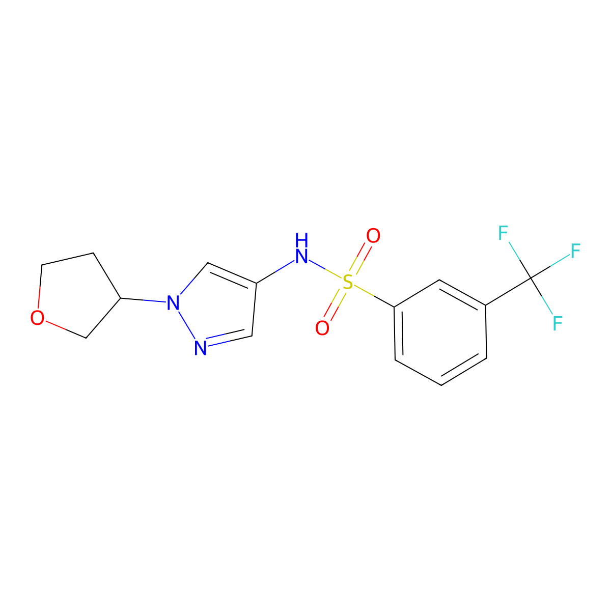 N-(1-(tetrahydrofuran-3-yl)-1H-pyrazol-4-yl)-3-(trifluoromethyl)benzenesulfonamide molecular structure, CAS 1797865-83-8