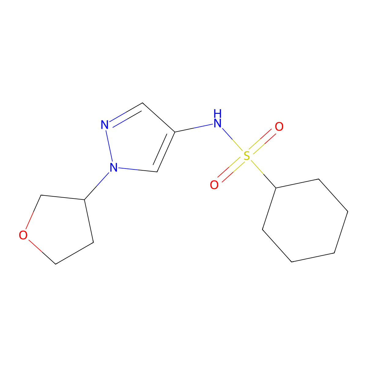 N-(1-(tetrahydrofuran-3-yl)-1H-pyrazol-4-yl)cyclohexanesulfonamide molecular structure, CAS 1797865-88-3