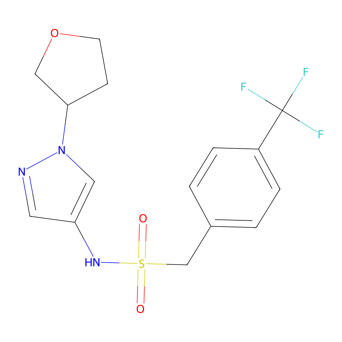 N-(1-(tetrahydrofuran-3-yl)-1H-pyrazol-4-yl)-1-(4-(trifluoromethyl)phenyl)methanesulfonamide molecular structure, CAS 1797865-90-7