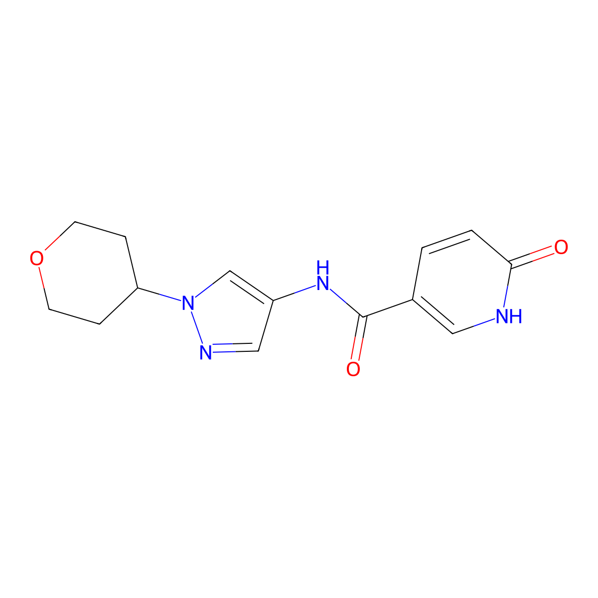 6-oxo-N-(1-(tetrahydro-2H-pyran-4-yl)-1H-pyrazol-4-yl)-1,6-dihydropyridine-3-carboxamide molecular structure, CAS 1797865-96-3