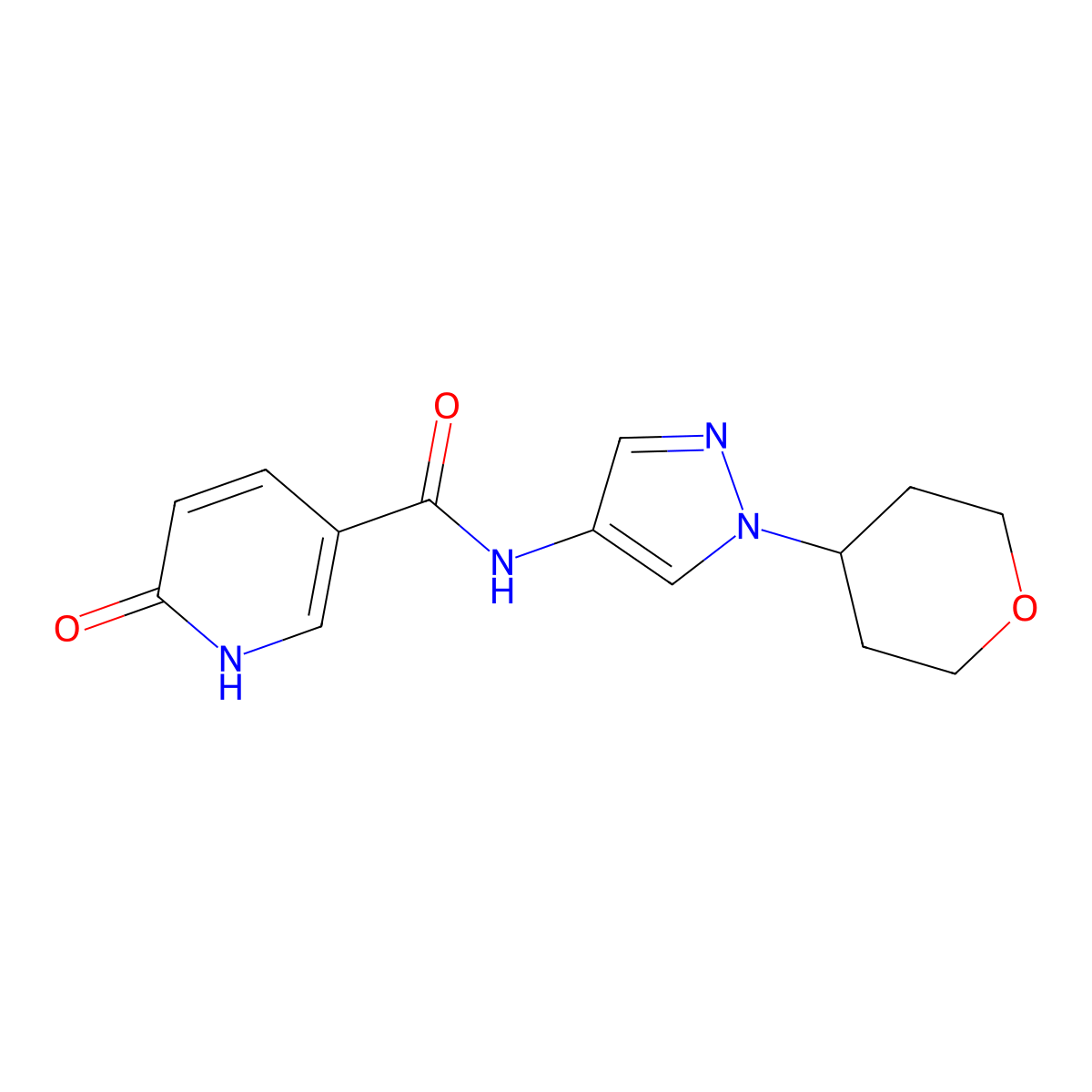 6-oxo-N-(1-(tetrahydro-2H-pyran-4-yl)-1H-pyrazol-4-yl)-1,6-dihydropyridine-3-carboxamide molecular structure, CAS 1797865-96-3