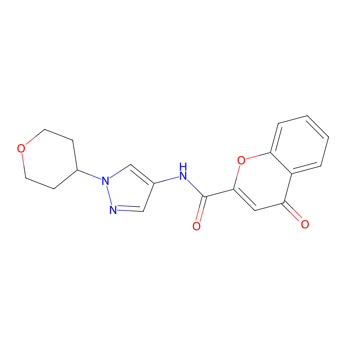 4-oxo-N-(1-(tetrahydro-2H-pyran-4-yl)-1H-pyrazol-4-yl)-4H-chromene-2-carboxamide molecular structure, CAS 1797866-31-9