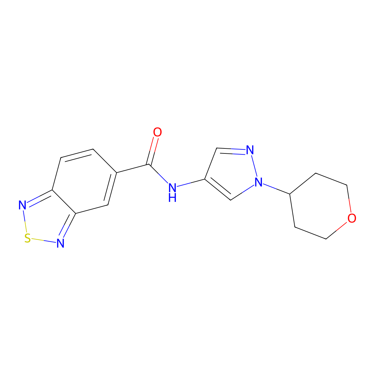 N-(1-(tetrahydro-2H-pyran-4-yl)-1H-pyrazol-4-yl)benzo[c][1,2,5]thiadiazole-5-carboxamide molecular structure, CAS 1797866-51-3