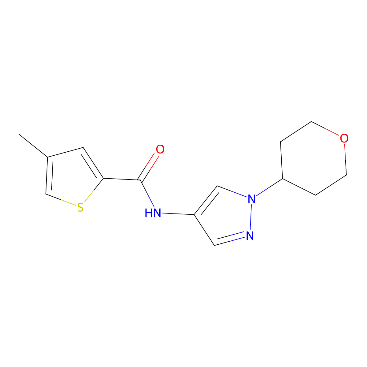 4-methyl-N-(1-(tetrahydro-2H-pyran-4-yl)-1H-pyrazol-4-yl)thiophene-2-carboxamide molecular structure, CAS 1797866-59-1