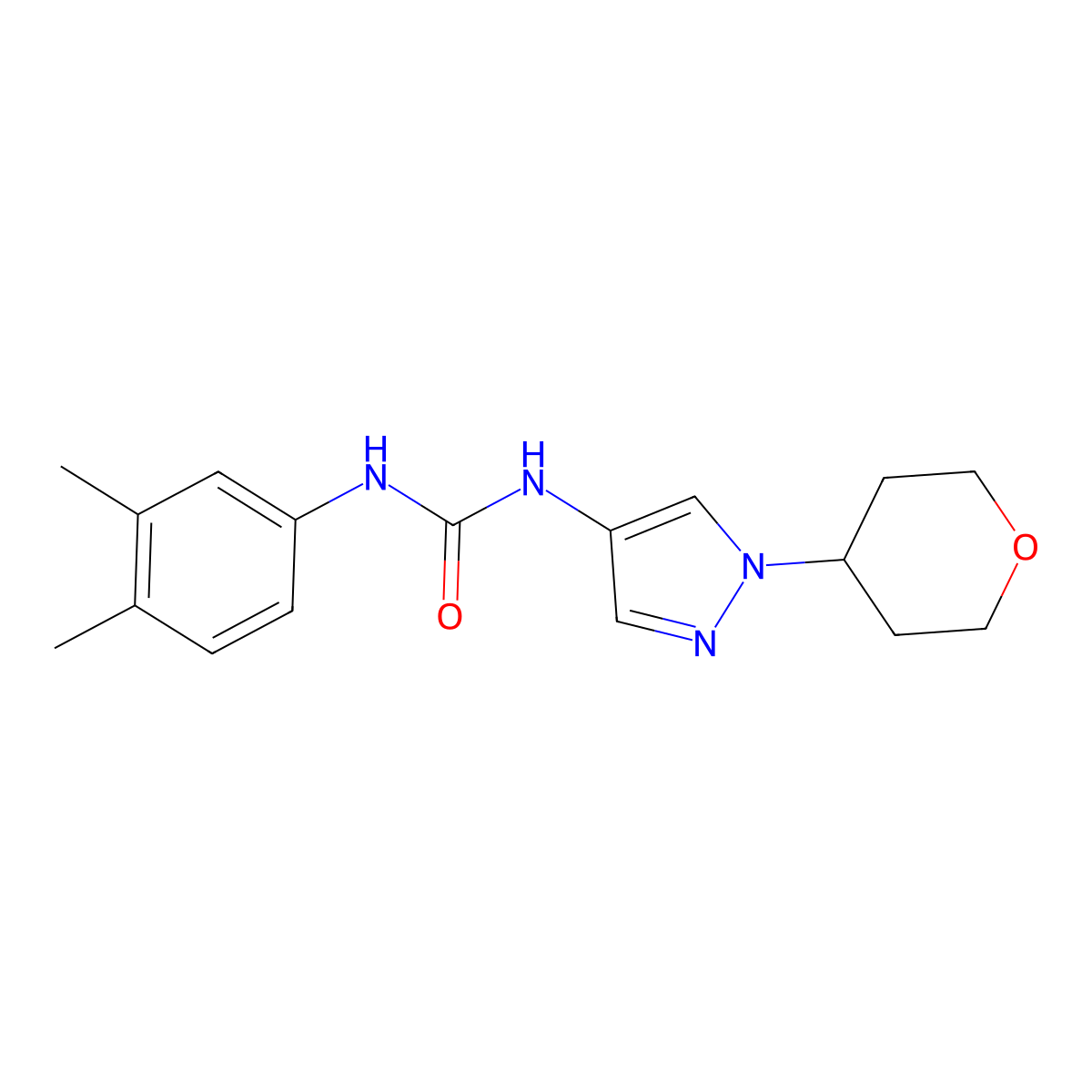 1-(3,4-dimethylphenyl)-3-(1-(tetrahydro-2H-pyran-4-yl)-1H-pyrazol-4-yl)urea molecular structure, CAS 1797866-93-3