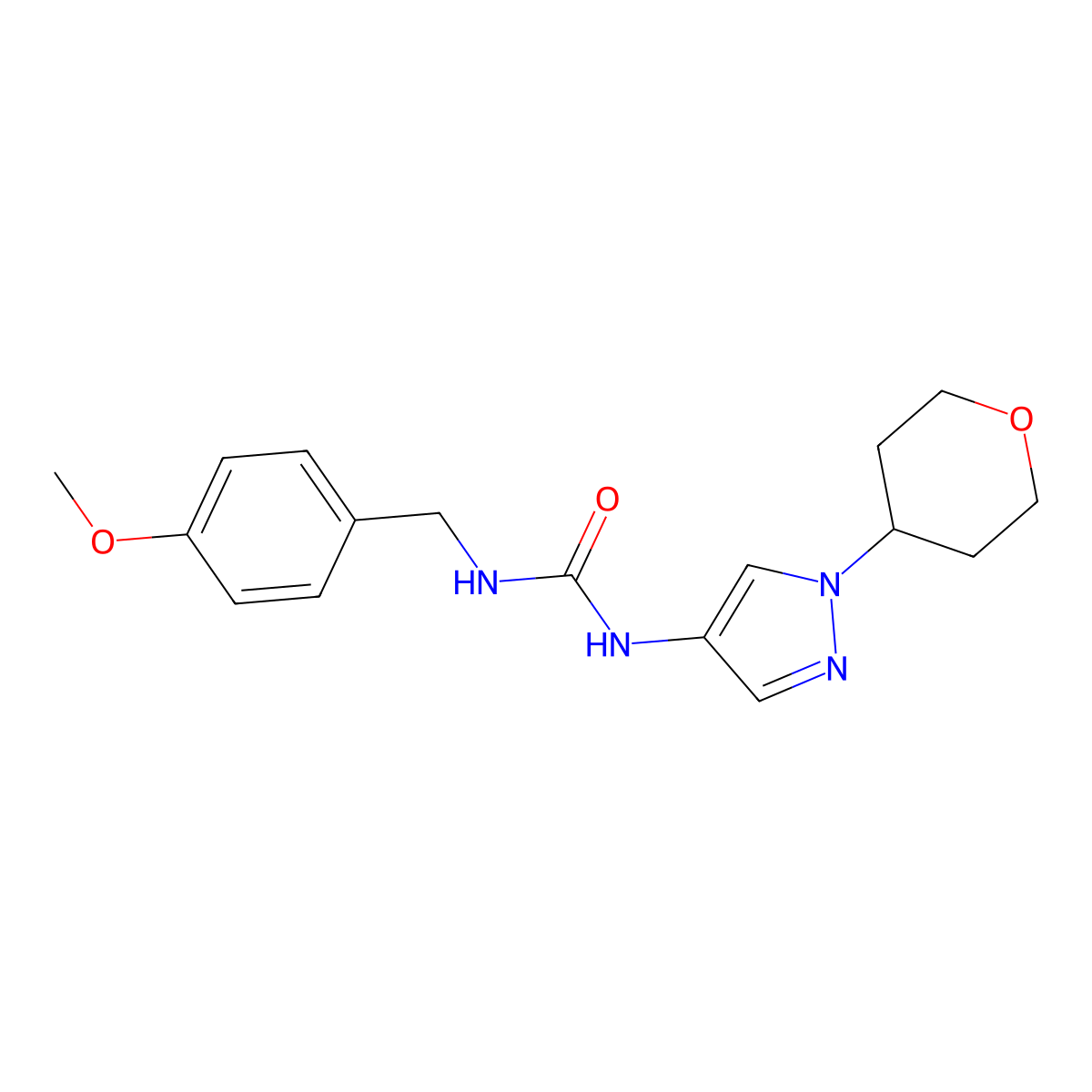 1-(4-methoxybenzyl)-3-(1-(tetrahydro-2H-pyran-4-yl)-1H-pyrazol-4-yl)urea molecular structure, CAS 1797867-09-4
