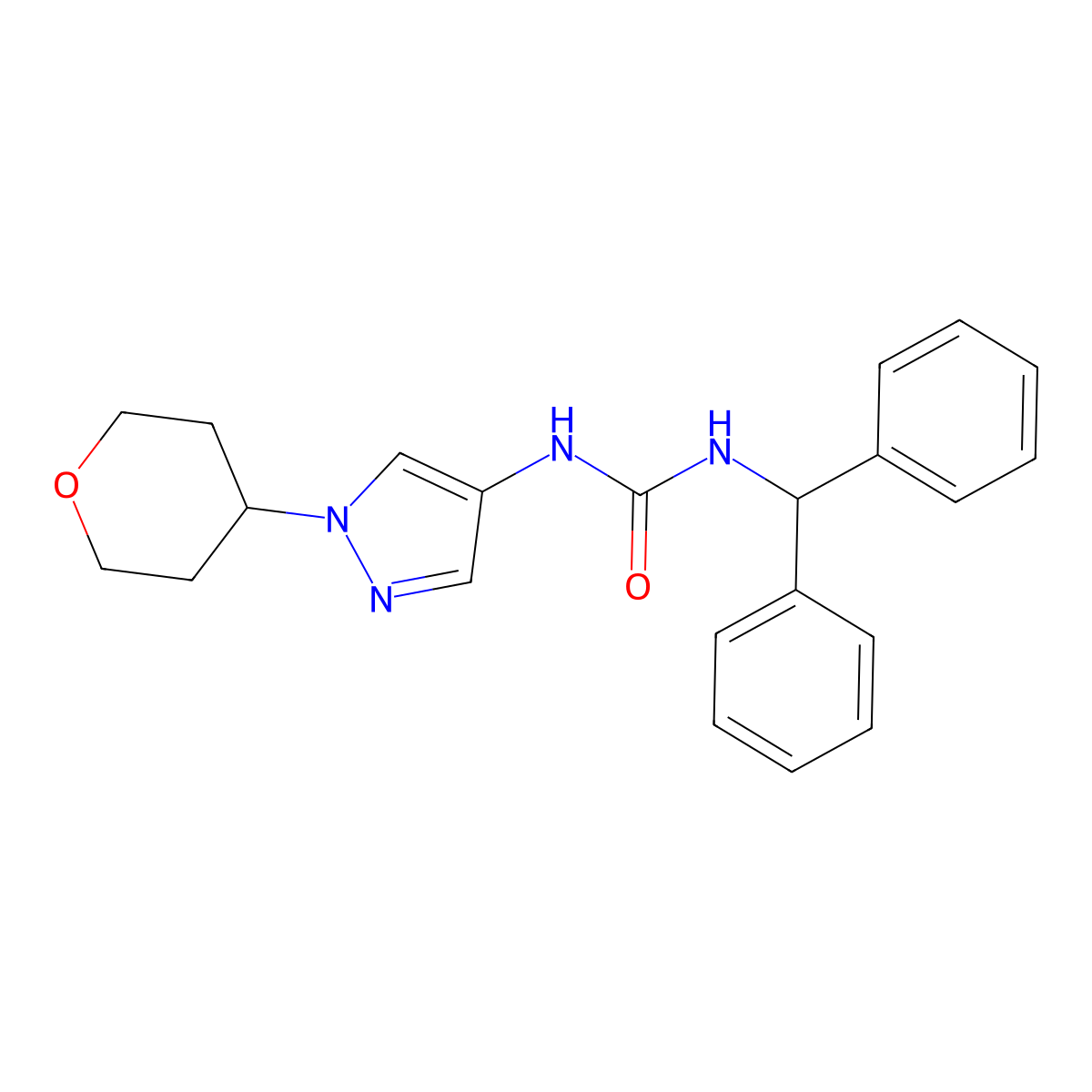 1-benzhydryl-3-(1-(tetrahydro-2H-pyran-4-yl)-1H-pyrazol-4-yl)urea molecular structure, CAS 1797867-16-3