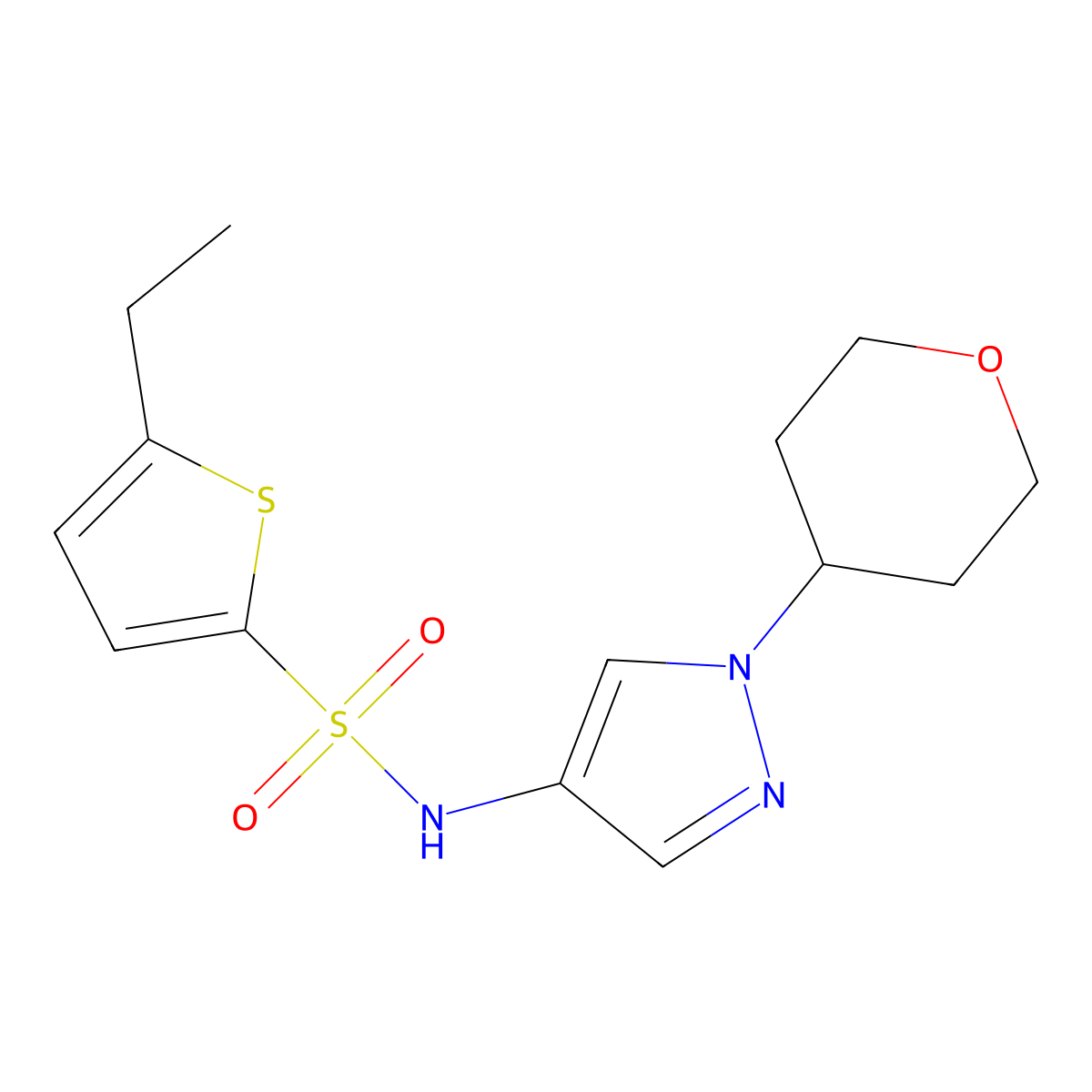 5-ethyl-N-(1-(tetrahydro-2H-pyran-4-yl)-1H-pyrazol-4-yl)thiophene-2-sulfonamide molecular structure, CAS 1797867-53-8
