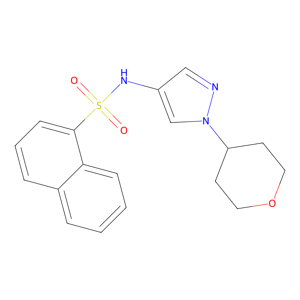 N-(1-(tetrahydro-2H-pyran-4-yl)-1H-pyrazol-4-yl)naphthalene-1-sulfonamide molecular structure, CAS 1797867-64-1