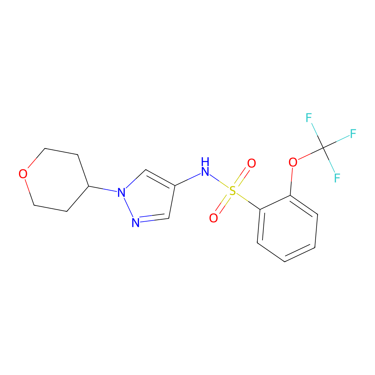 N-(1-(tetrahydro-2H-pyran-4-yl)-1H-pyrazol-4-yl)-2-(trifluoromethoxy)benzenesulfonamide molecular structure, CAS 1797867-68-5
