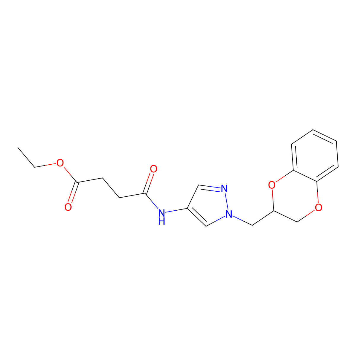 ethyl 4-((1-((2,3-dihydrobenzo[b][1,4]dioxin-2-yl)methyl)-1H-pyrazol-4-yl)amino)-4-oxobutanoate molecular structure, CAS 1797867-71-0