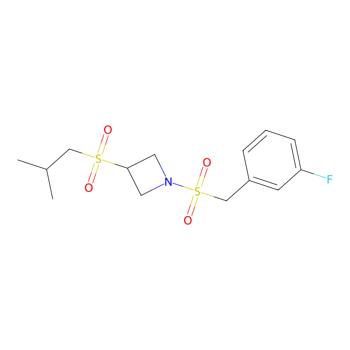 1-((3-Fluorobenzyl)sulfonyl)-3-(isobutylsulfonyl)azetidine molecular structure, CAS 1797870-51-9