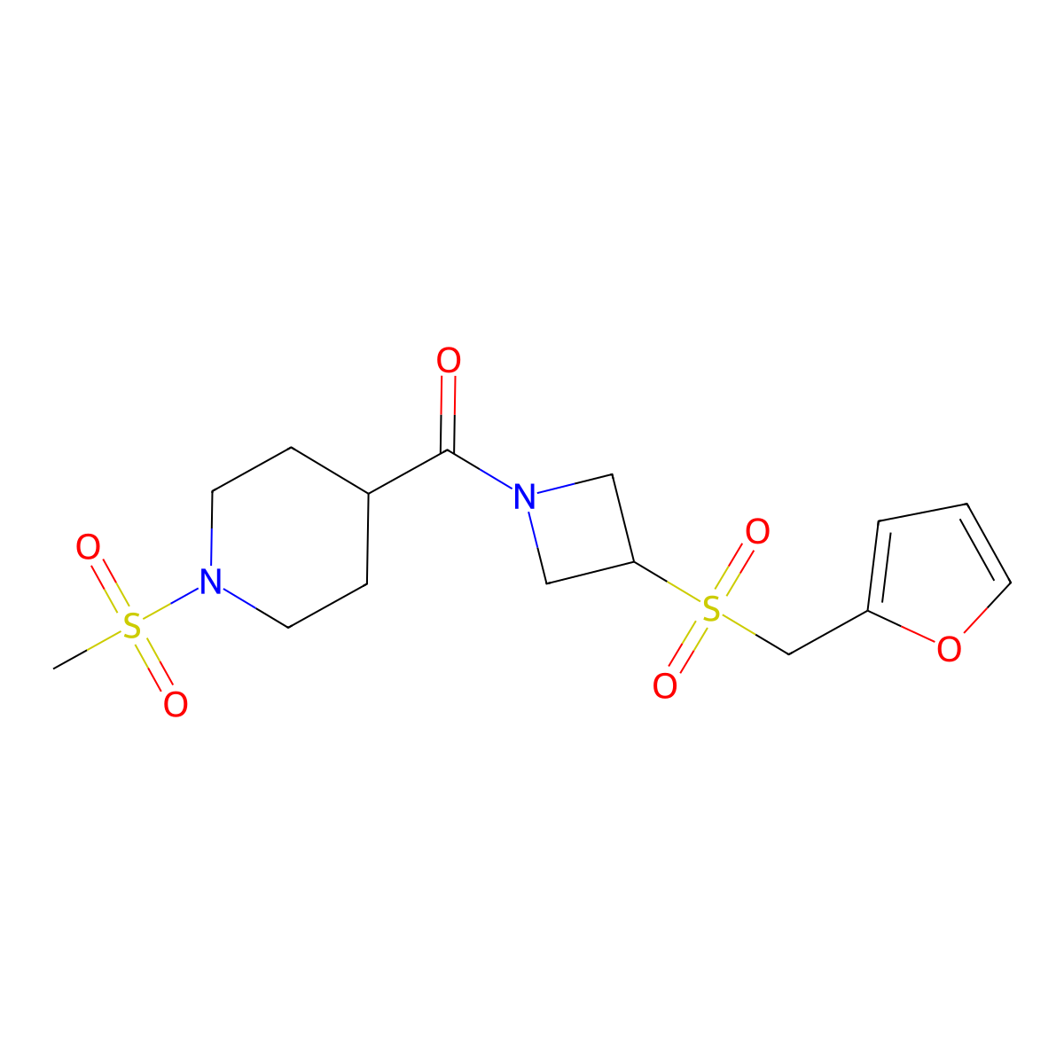 (3-((Furan-2-ylmethyl)sulfonyl)azetidin-1-yl)(1-(methylsulfonyl)piperidin-4-yl)methanone molecular structure, CAS 1797870-84-8