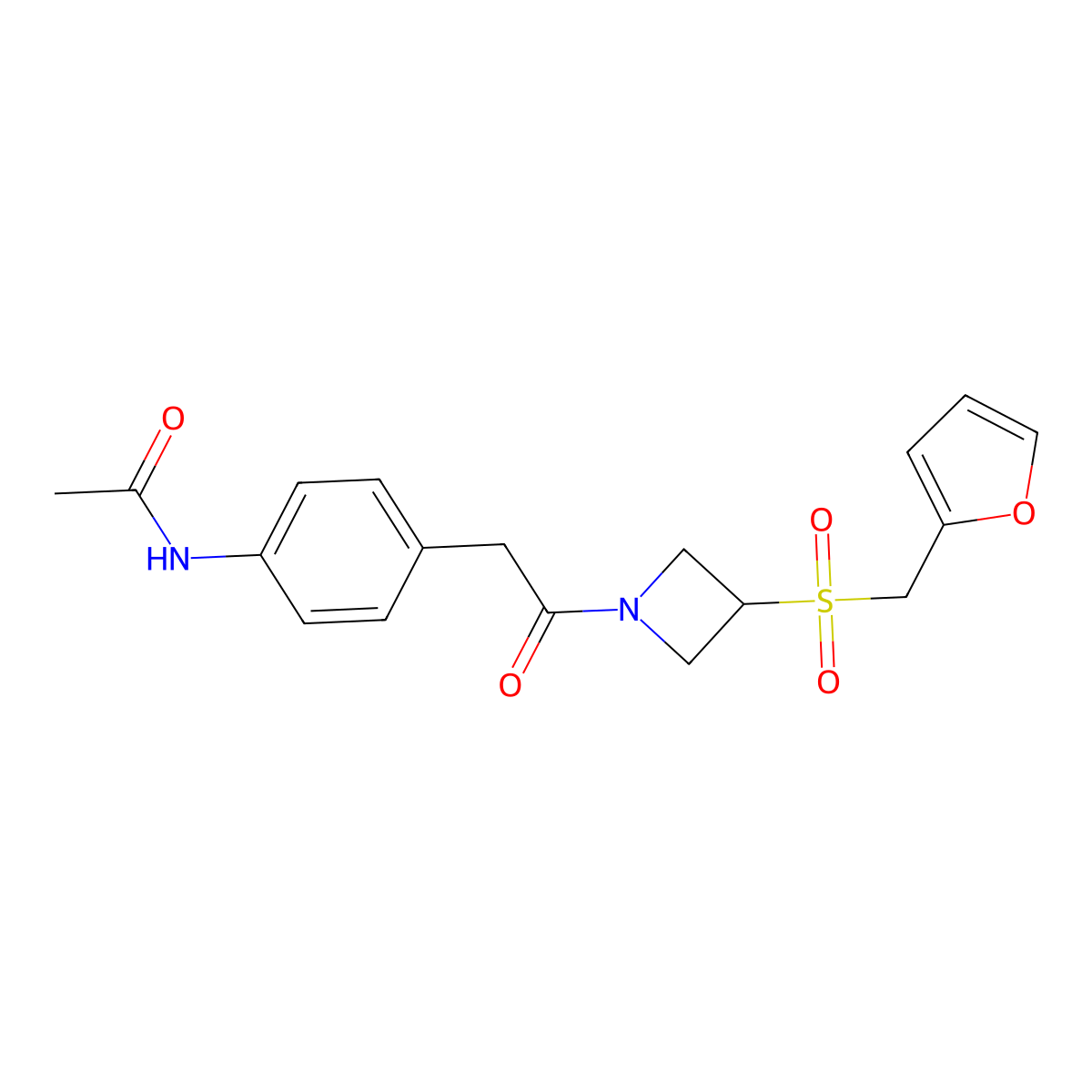 N-(4-(2-(3-((furan-2-ylmethyl)sulfonyl)azetidin-1-yl)-2-oxoethyl)phenyl)acetamide molecular structure, CAS 1797870-91-7