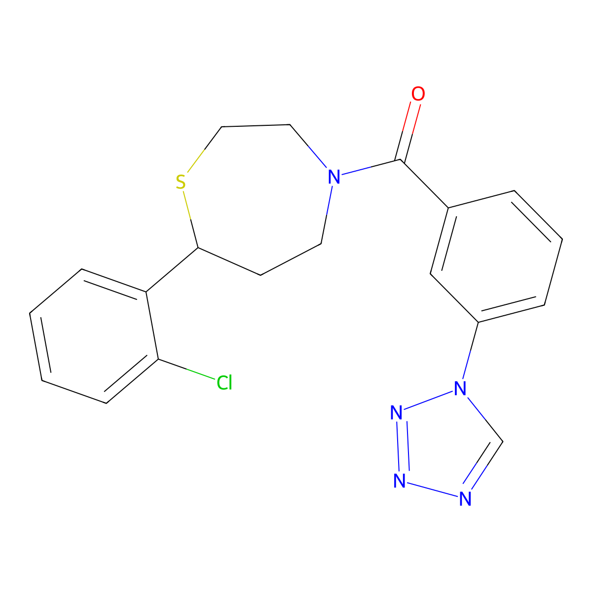 (3-(1H-tetrazol-1-yl)phenyl)(7-(2-chlorophenyl)-1,4-thiazepan-4-yl)methanone molecular structure, CAS 1797871-08-9