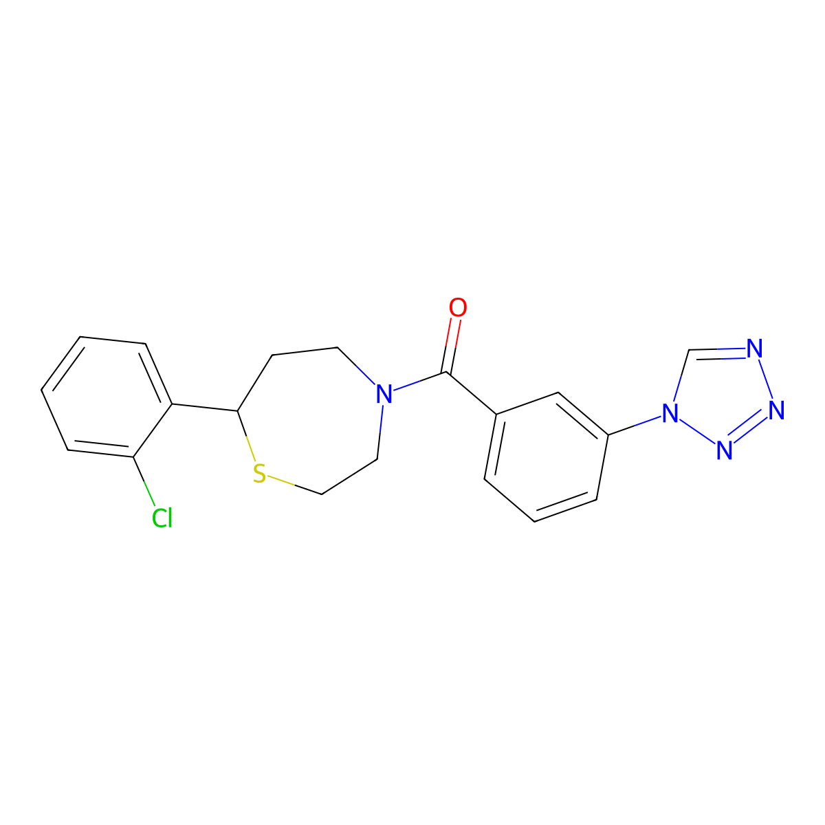 (3-(1H-tetrazol-1-yl)phenyl)(7-(2-chlorophenyl)-1,4-thiazepan-4-yl)methanone molecular structure, CAS 1797871-08-9
