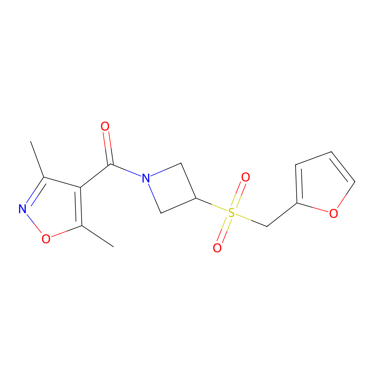 (3,5-Dimethylisoxazol-4-yl)(3-((furan-2-ylmethyl)sulfonyl)azetidin-1-yl)methanone molecular structure, CAS 1797871-09-0