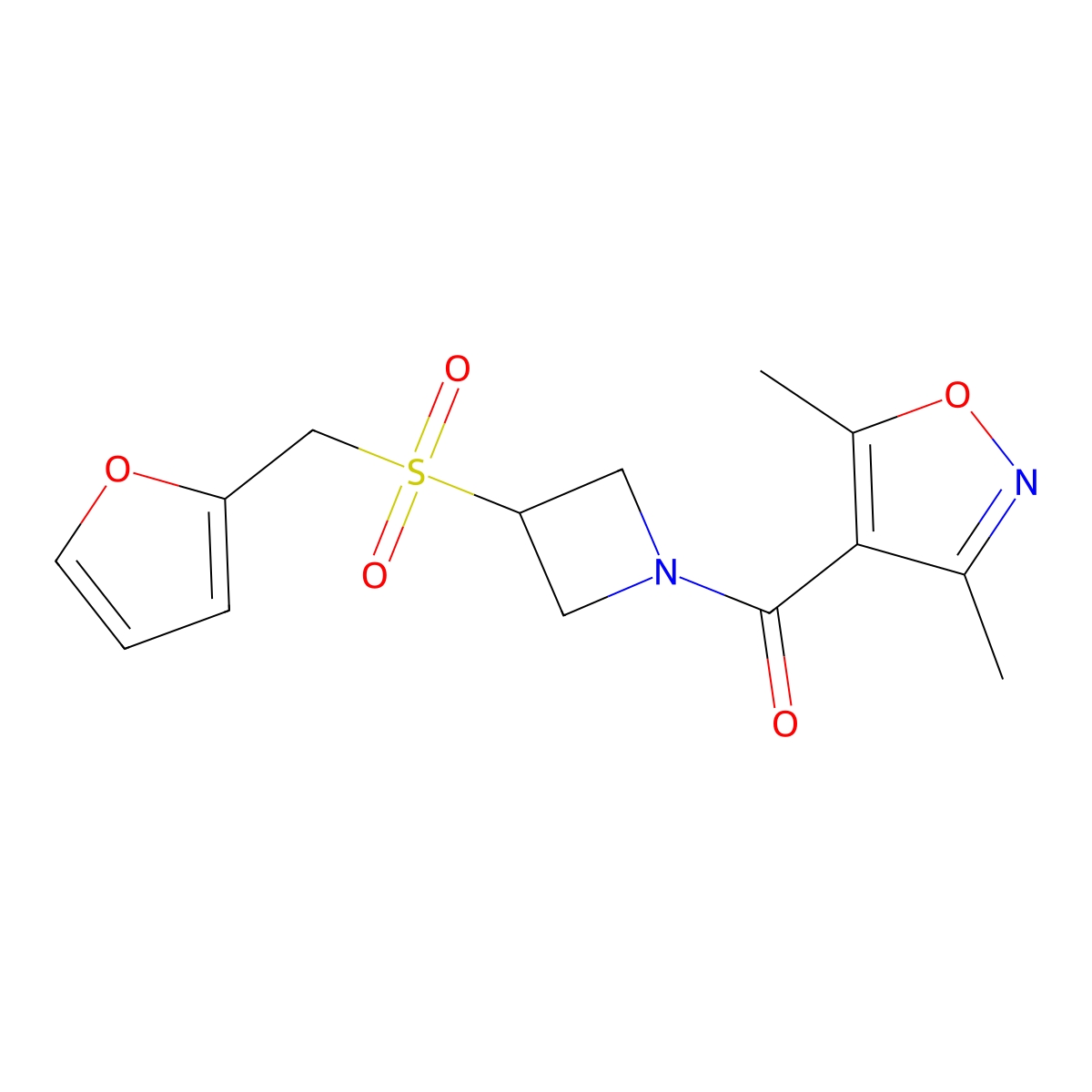 (3,5-Dimethylisoxazol-4-yl)(3-((furan-2-ylmethyl)sulfonyl)azetidin-1-yl)methanone molecular structure, CAS 1797871-09-0