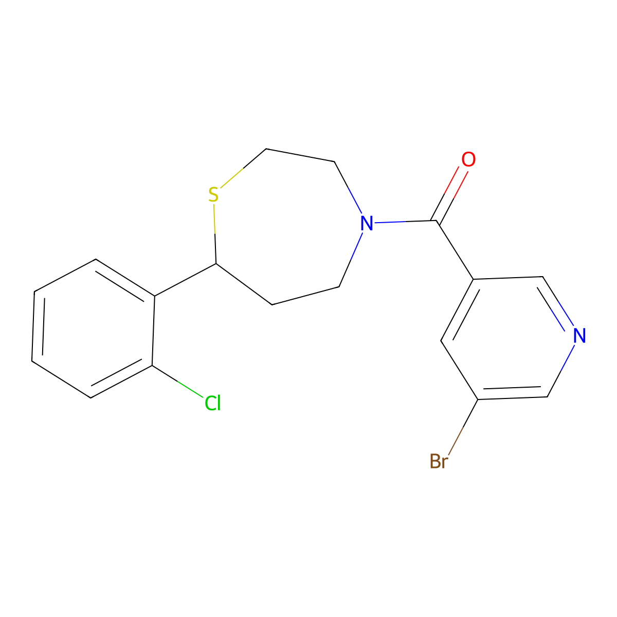 (5-Bromopyridin-3-yl)(7-(2-chlorophenyl)-1,4-thiazepan-4-yl)methanone molecular structure, CAS 1797871-17-0