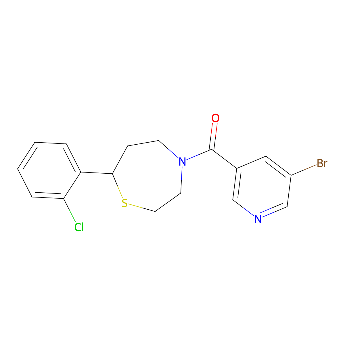 (5-Bromopyridin-3-yl)(7-(2-chlorophenyl)-1,4-thiazepan-4-yl)methanone molecular structure, CAS 1797871-17-0