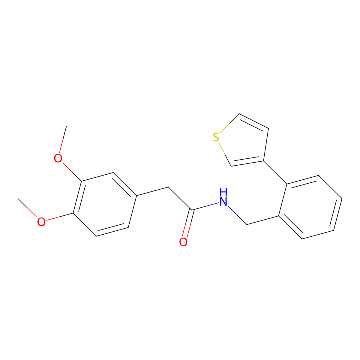 2-(3,4-dimethoxyphenyl)-N-(2-(thiophen-3-yl)benzyl)acetamide molecular structure, CAS 1797871-19-2