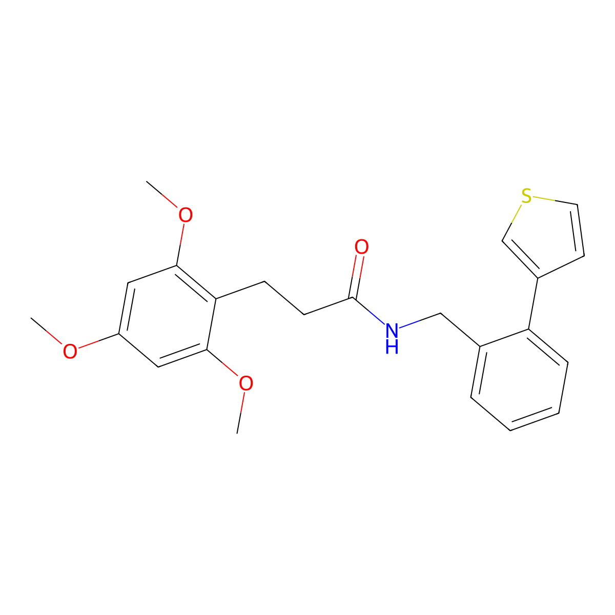N-(2-(thiophen-3-yl)benzyl)-3-(2,4,6-trimethoxyphenyl)propanamide molecular structure, CAS 1797871-38-5