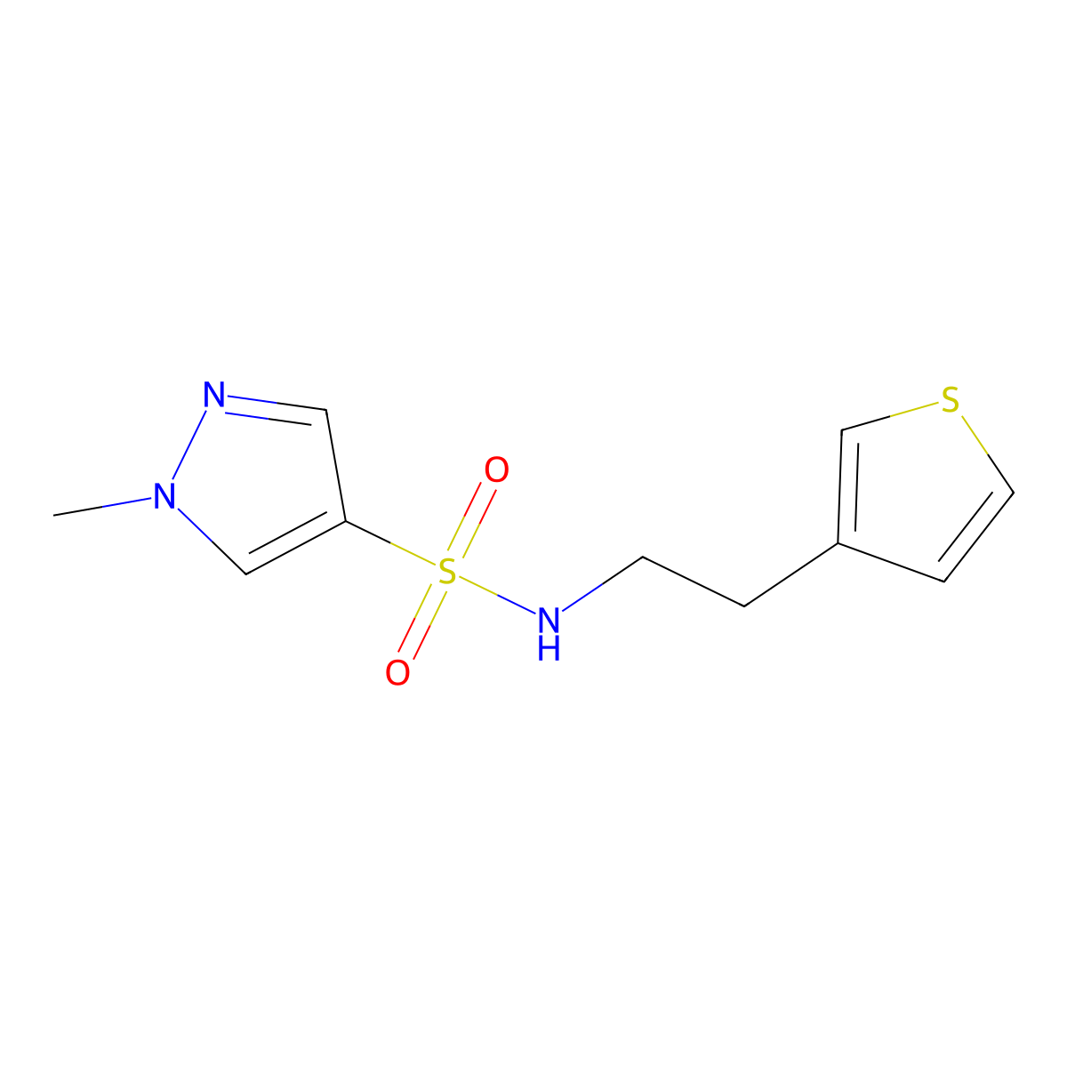 1-methyl-N-(2-(thiophen-3-yl)ethyl)-1H-pyrazole-4-sulfonamide molecular structure, CAS 1797871-40-9